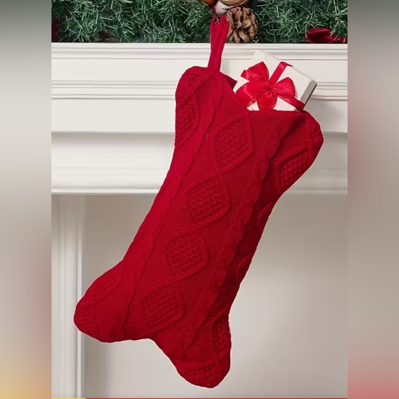NEW Large Red and Ivory Knit Bone Stockings - Picture 5 of 6